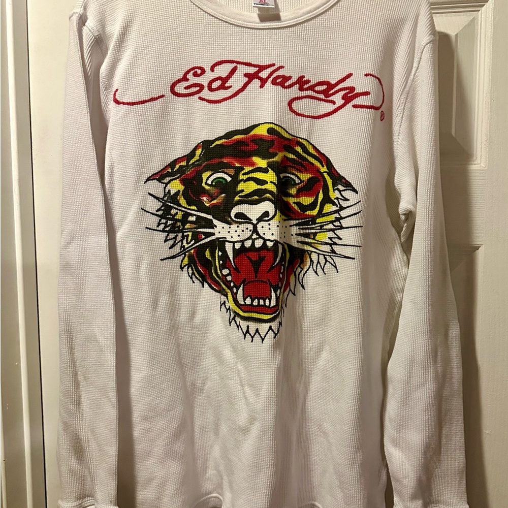 Vintage Ed Hardy White Waffle Knit Top